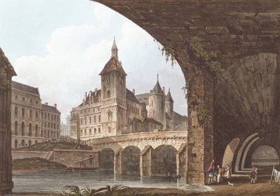 Vista del Pont-au-Change, la Torre del Reloj y la Conciergerie, c.1805 de John Claude Nattes